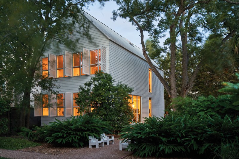 White house exterior at dusk