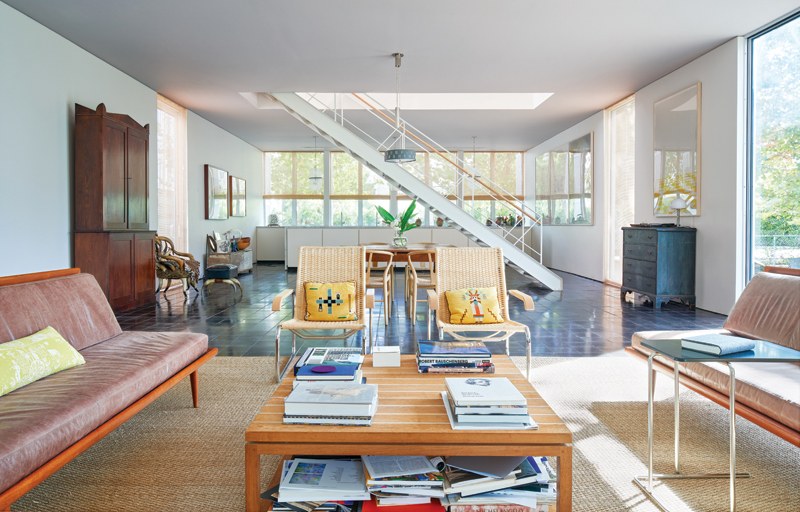 Bright living room with vintage furniture
