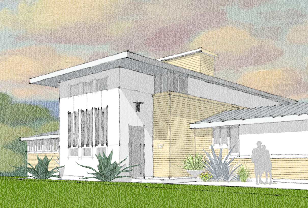 Architectural rendering of a modern house